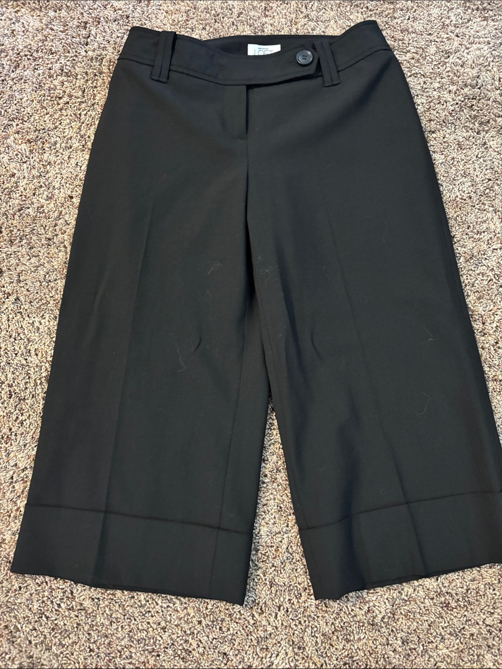 LOFT Black Cropped Wide-Leg Capris Julie Fit